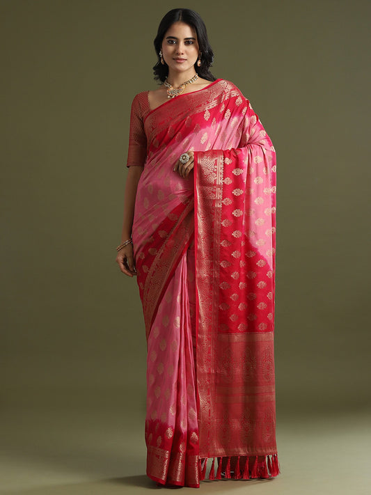 Pink Pink Kanjeevaram Georgette Woven Saree