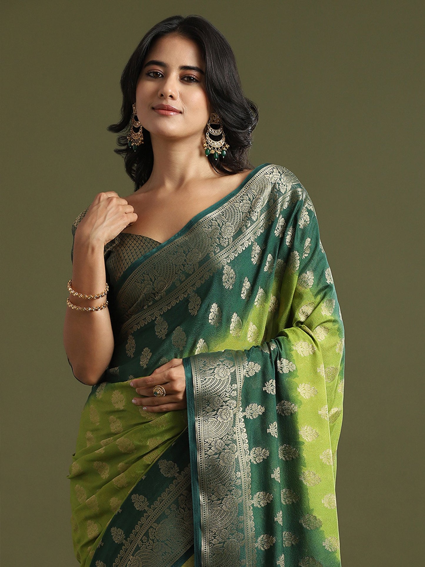 Green Light Kanjeevaram Georgette Woven Saree