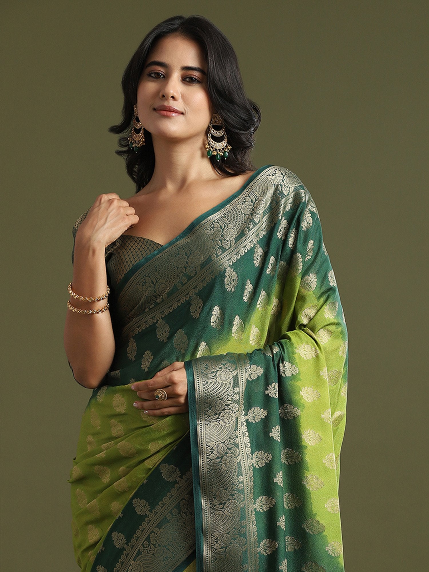 Green Light Kanjeevaram Georgette Woven Saree