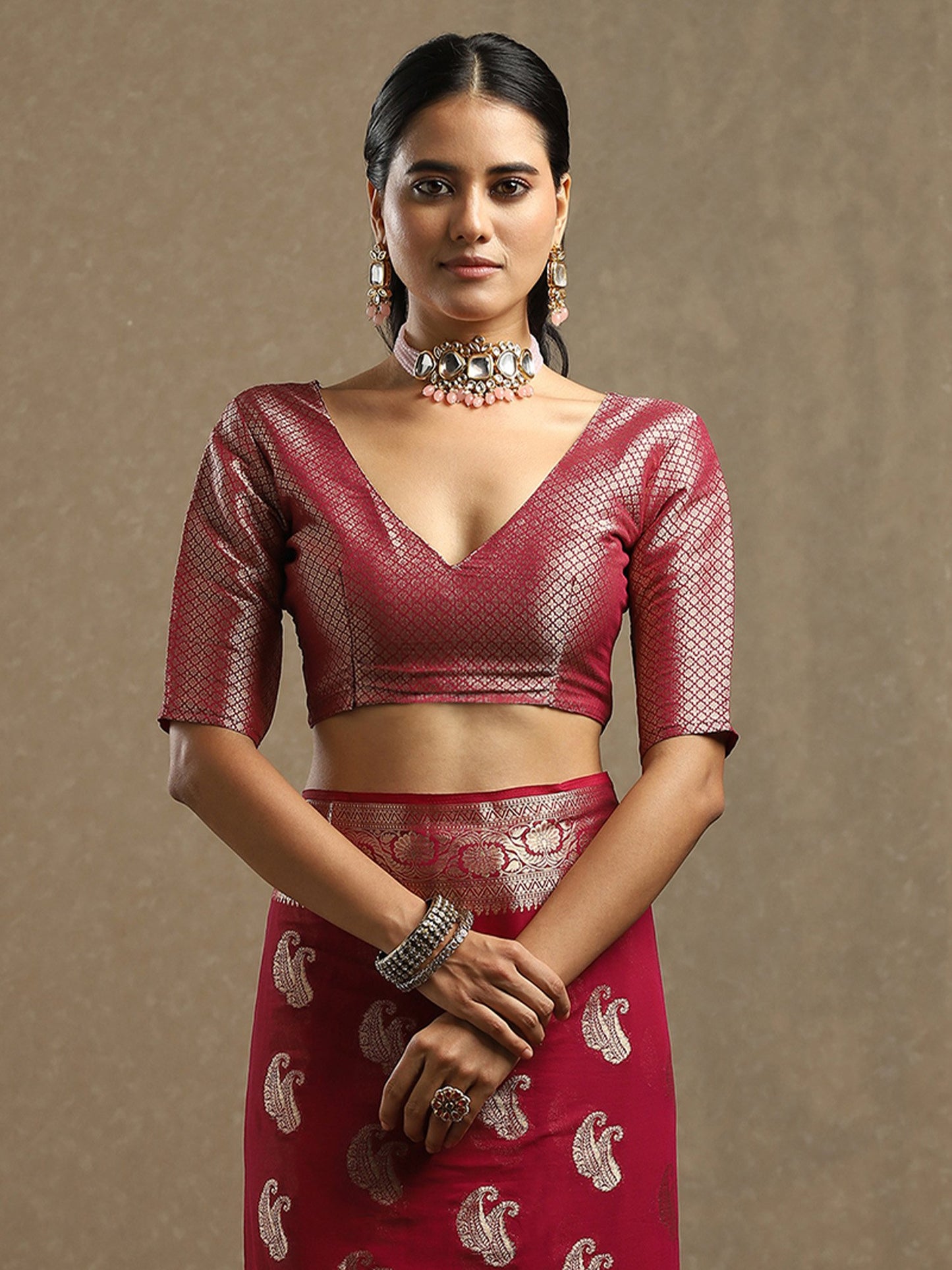Maroon Bagh Georgette Woven Saree