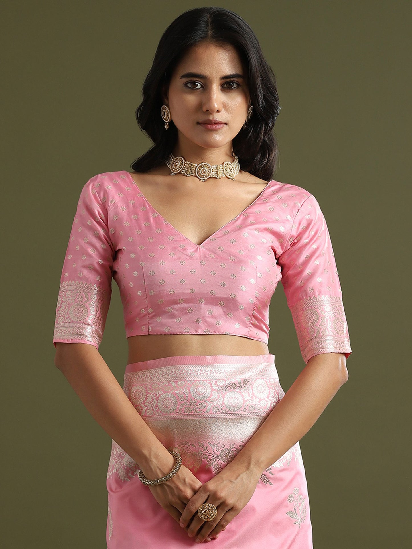 Pink Banarasi Soft Silk Woven Saree