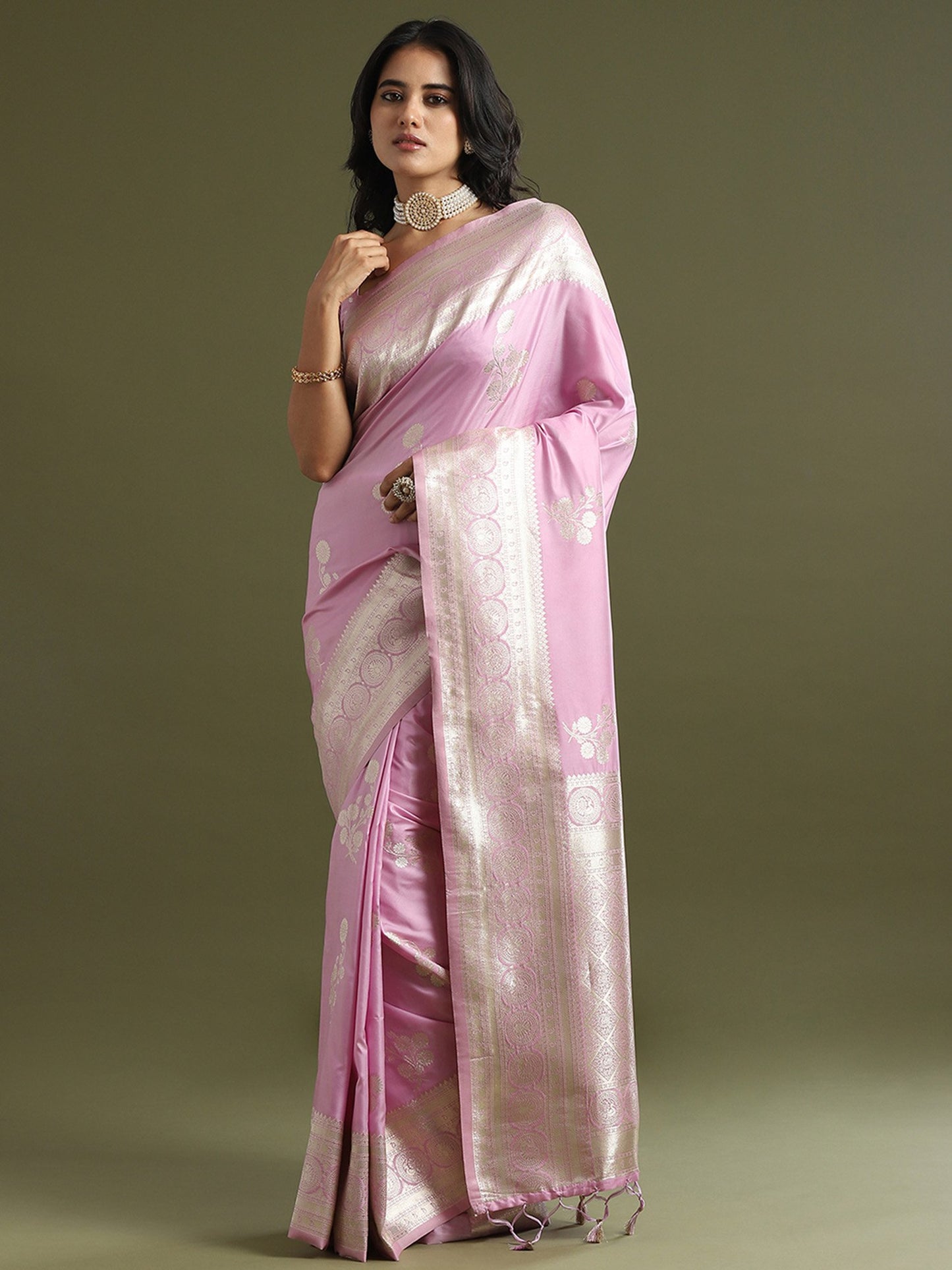 Lavendar Banarasi Soft Silk Woven Saree
