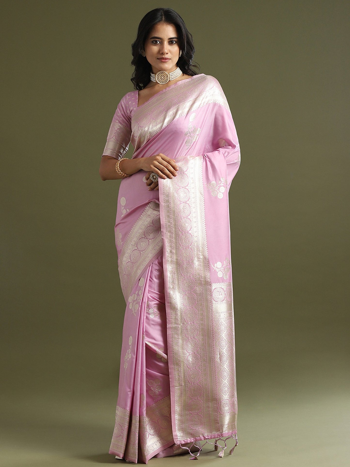 Lavender Lavendar Banarasi Soft Silk Woven Saree