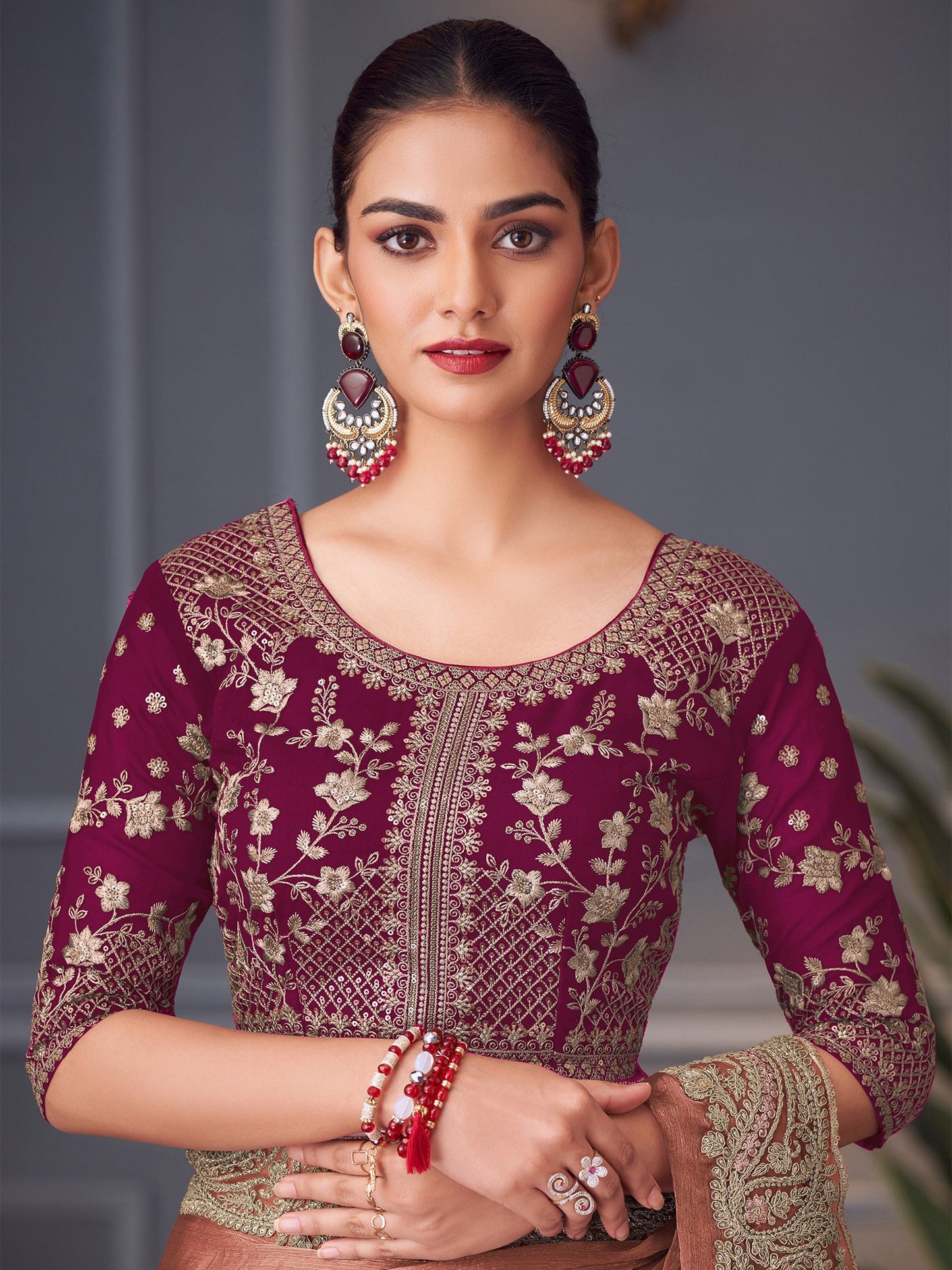 Mauve Party Wear Pure Chiffon Embellished Saree