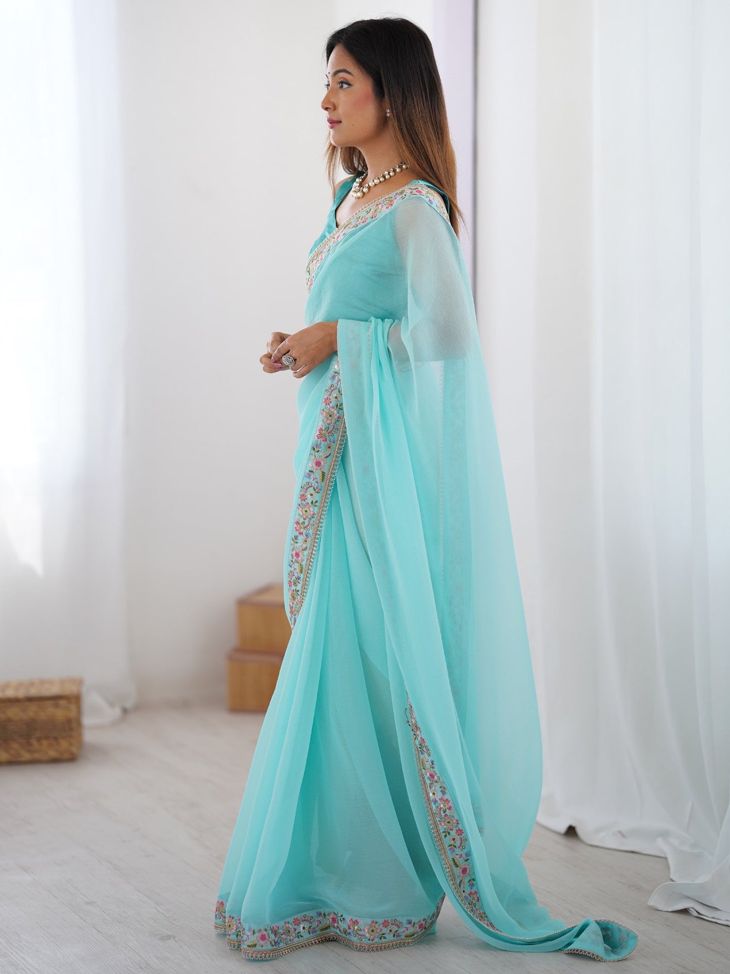 Light Party Wear Georgette Embellished Saree