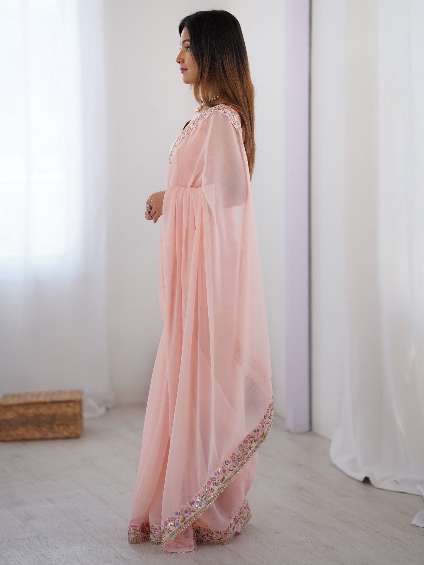Pink Party Wear Georgette Embellished Saree