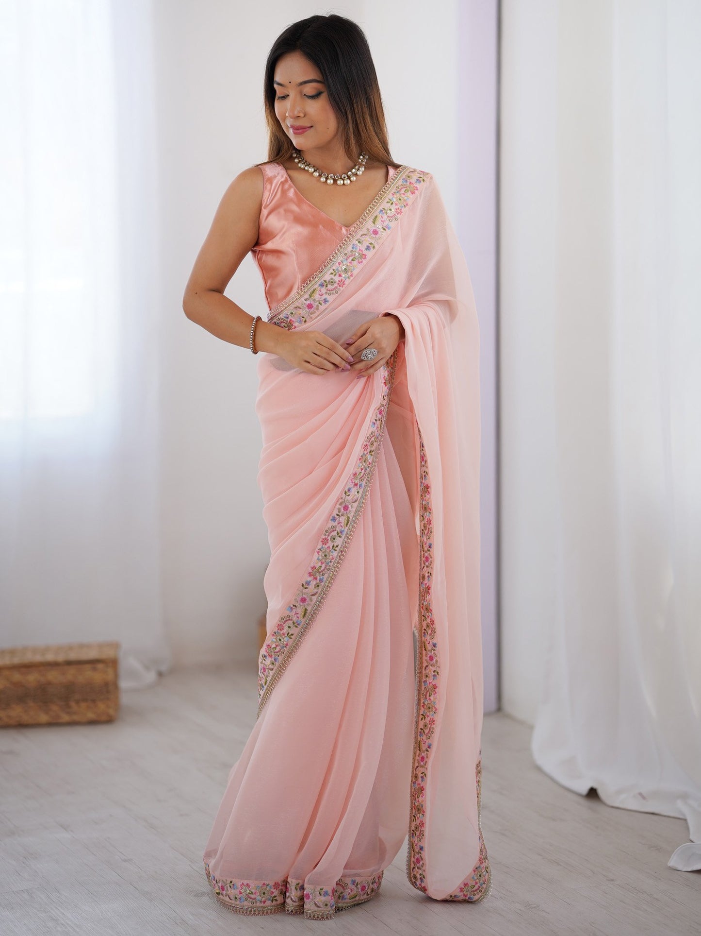 Pink Pink Party Wear Georgette Embellished Saree
