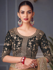 Rust Party Wear Pure Chiffon Embellished Saree - The Dori Store