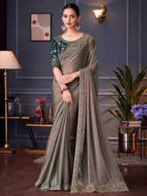 Green Party Wear Pure Chiffon Embellished Saree - The Dori Store