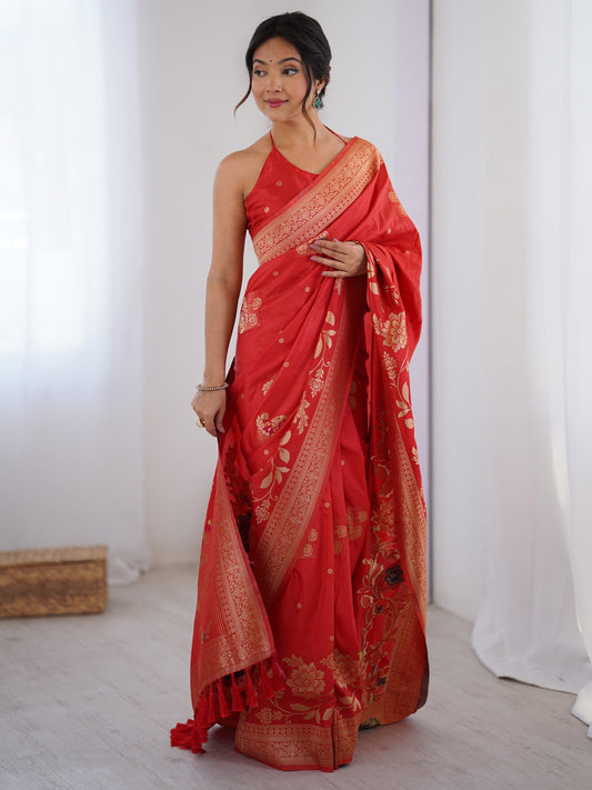 Red Red Kanjeevaram Dola Silk Woven Saree