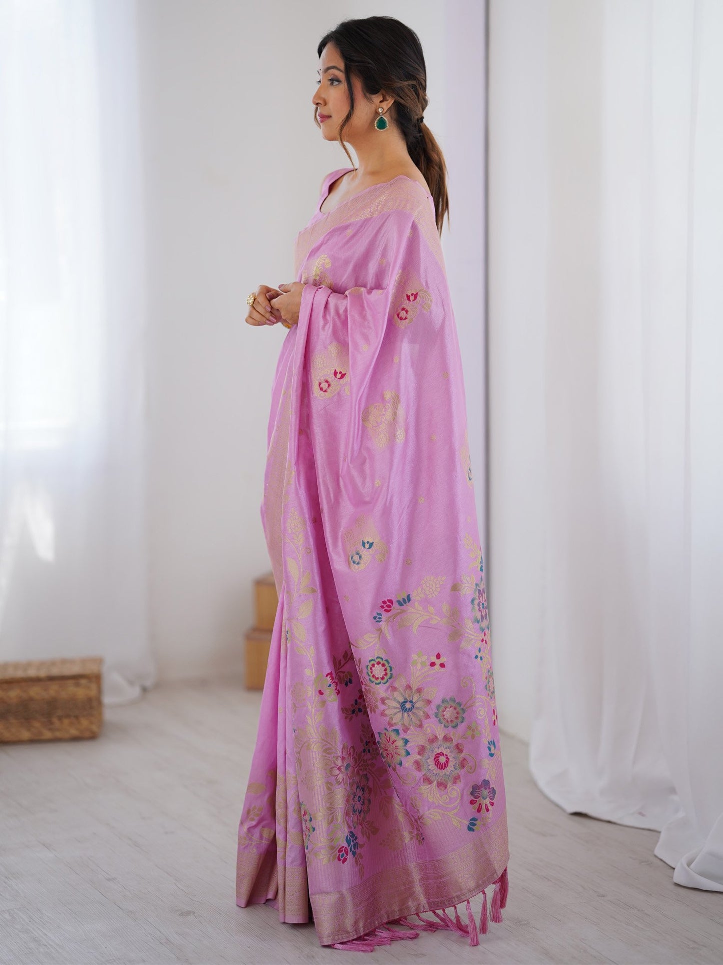 Pink Kanjeevaram Dola Silk Woven Saree