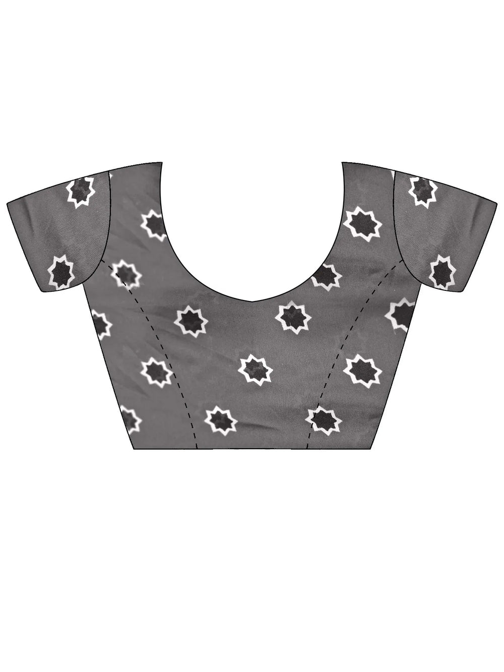 Grey Block Print Satin Printed Saree - The Dori Store