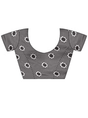 Grey Block Print Satin Printed Saree - The Dori Store