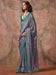 Blue Teal Block Print Satin Printed Saree