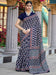 Blue Navy Bagru Bhagalpuri Silk Printed Saree