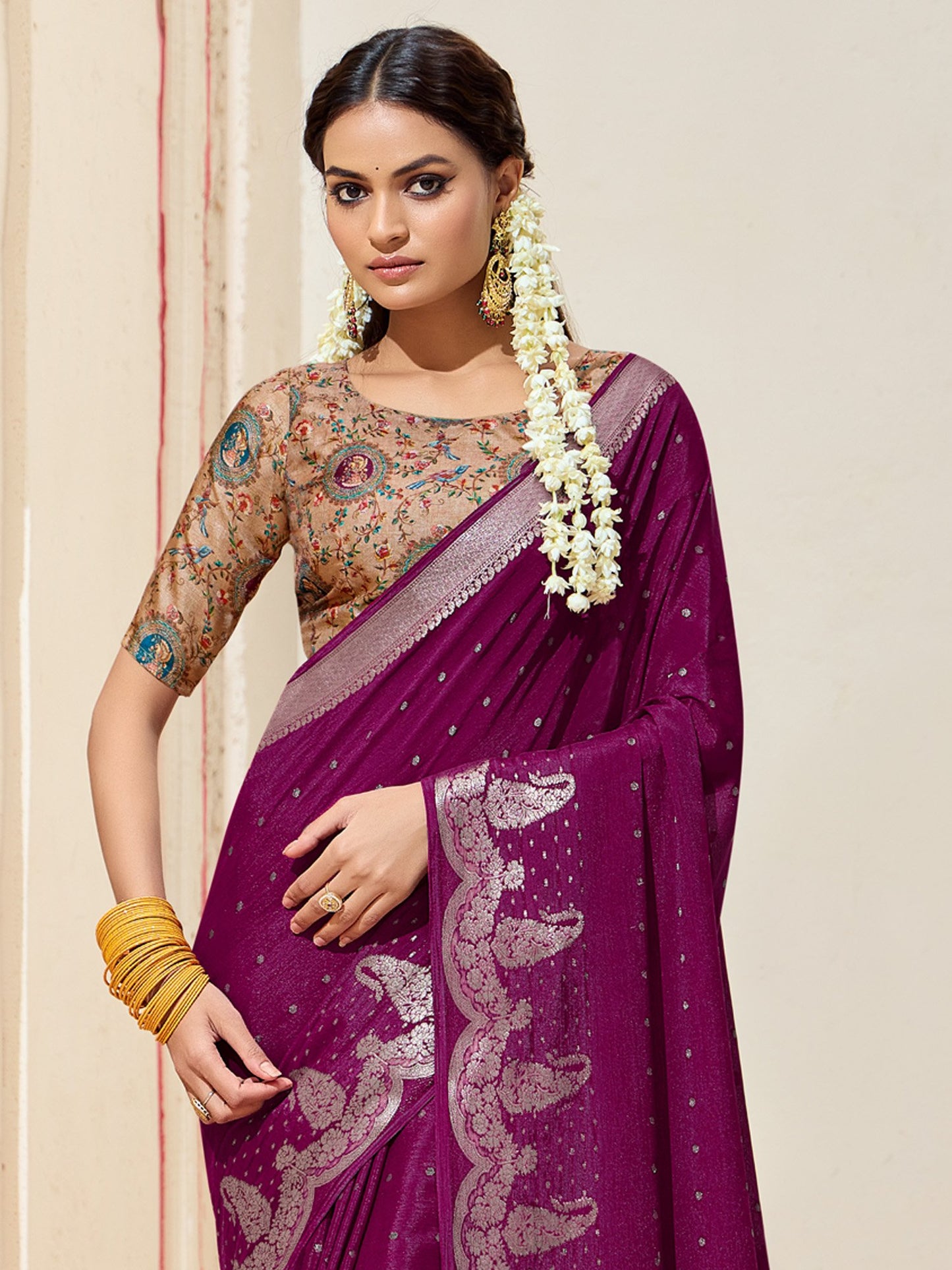 Purple Kanjeevaram chinnon Woven Saree