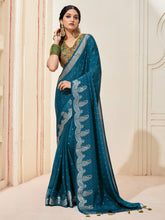 Teal Blue Kanjeevaram chinnon Woven Saree - The Dori Store