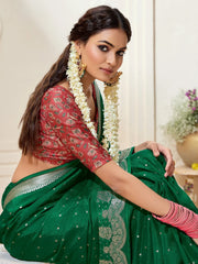 Green Kanjeevaram chinnon Woven Saree - The Dori Store