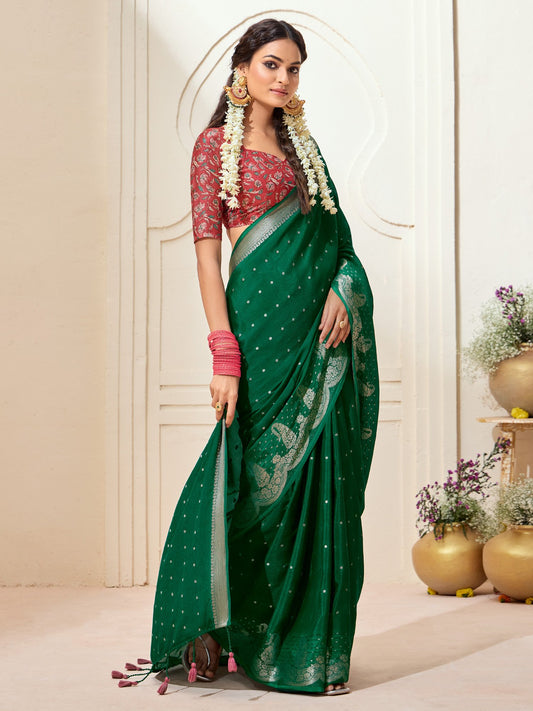 Green Green Kanjeevaram chinnon Woven Saree