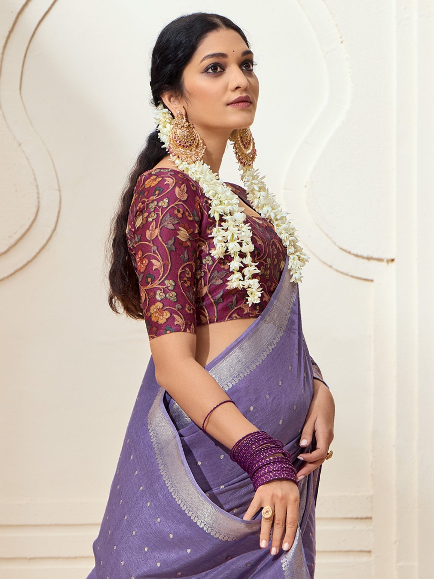 Lavendar Kanjeevaram chinnon Woven Saree