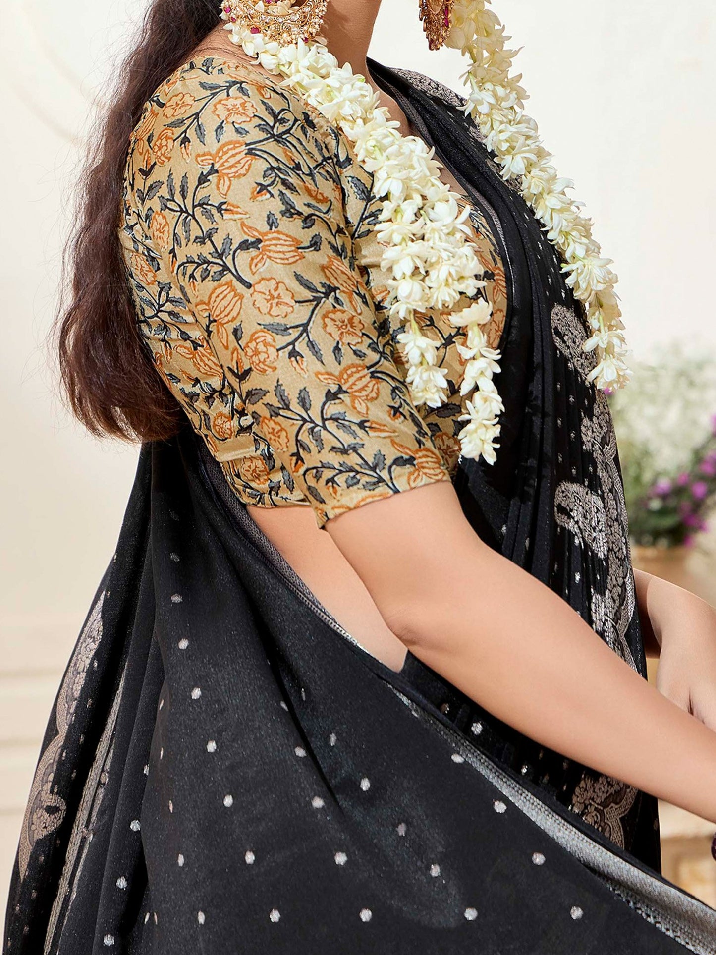 Black Kanjeevaram chinnon Woven Saree