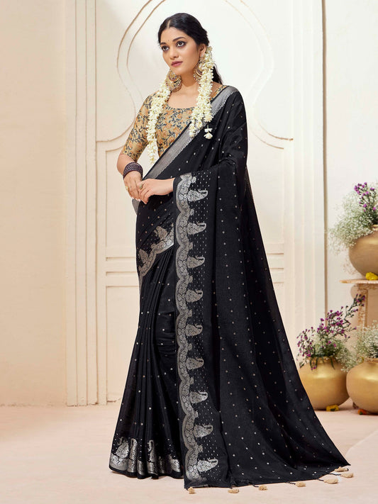 Black Black Kanjeevaram chinnon Woven Saree
