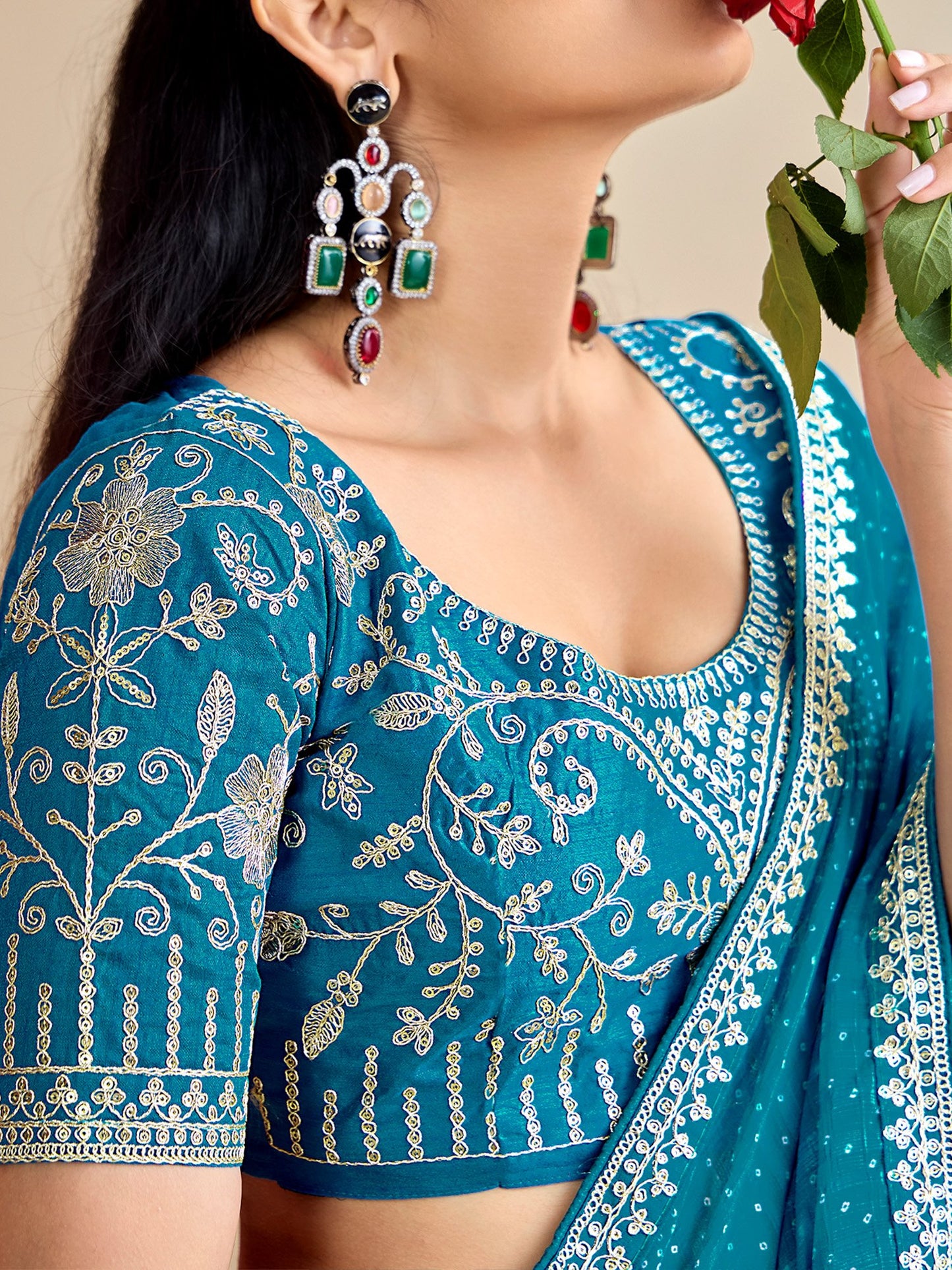 Light Bandhani Georgette Embroidered Saree