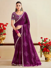 Purple Bandhani Georgette Embroidered Saree - The Dori Store