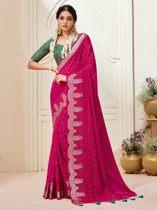 Pink Pink Kanjeevaram chinnon Woven Saree
