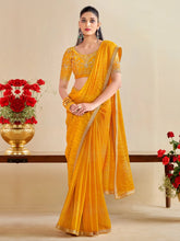 Yellow Bandhani Georgette Embroidered Saree - The Dori Store
