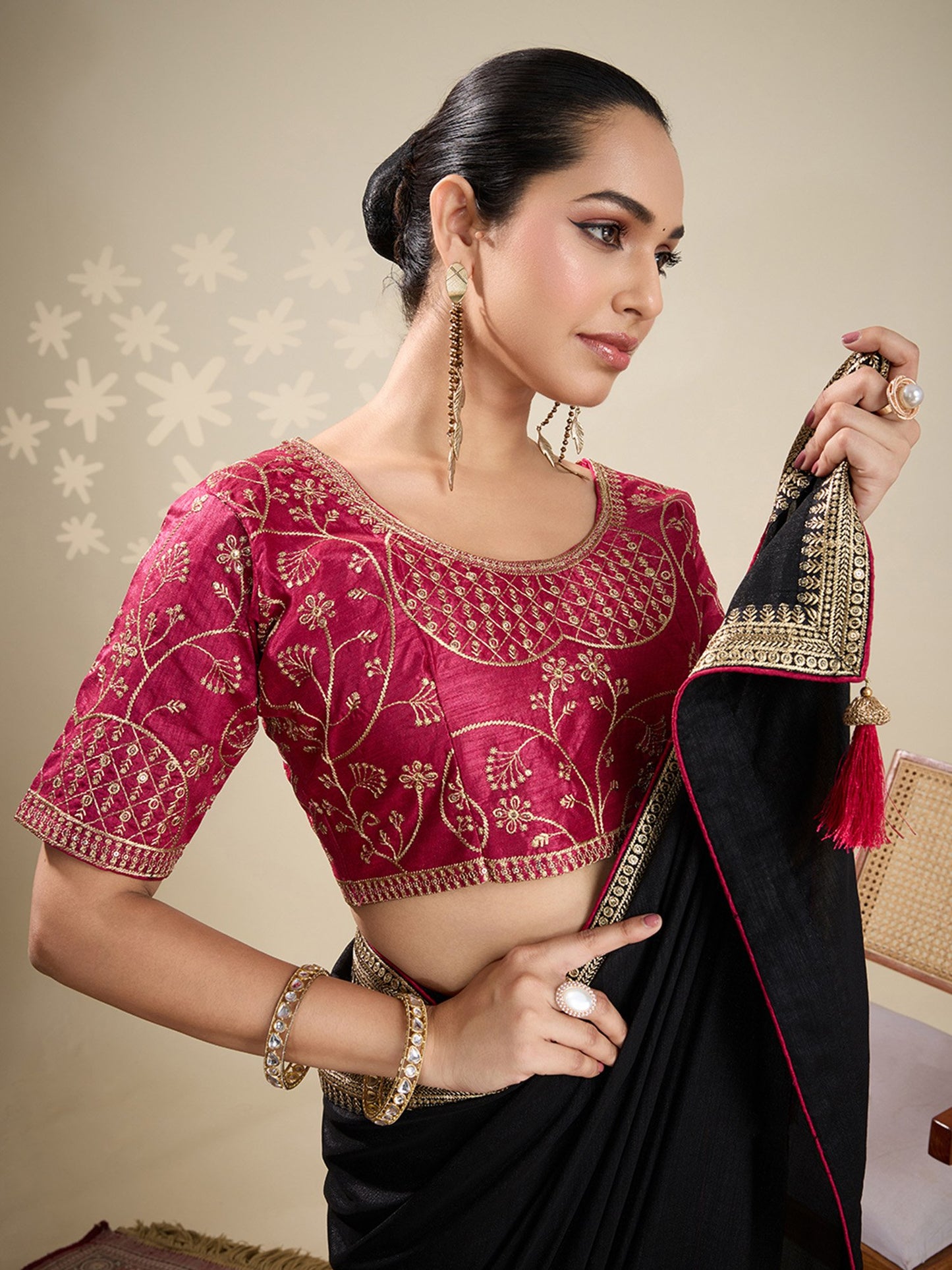 Black Party Wear Vichitra Silk Embellished Saree