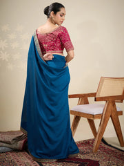Blue Party Wear Vichitra Silk Embellished Saree - The Dori Store