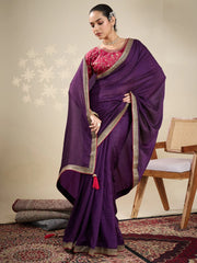Purple Party Wear Vichitra Silk Embellished Saree - The Dori Store