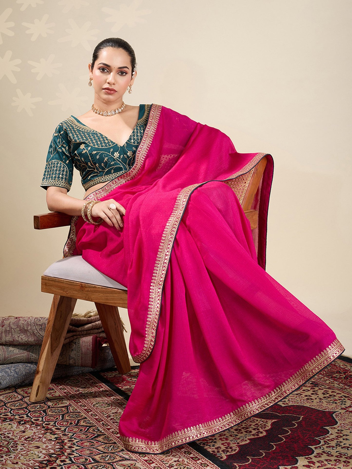 Pink Party Wear Vichitra Silk Embellished Saree