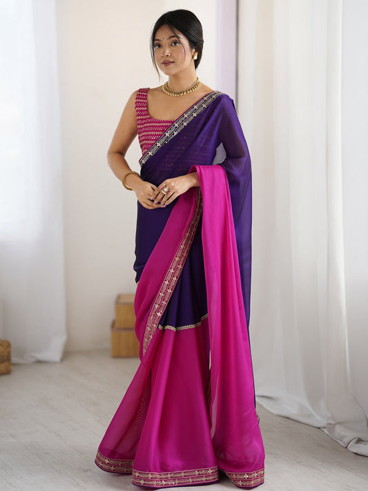 Pink Pink Party Wear Pure Georgette Half & Half Saree