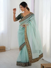 Sea Party Wear Chiffon Embellished Saree - The Dori Store