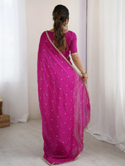 Pink Party Wear Pure Georgette Embellished Saree - The Dori Store