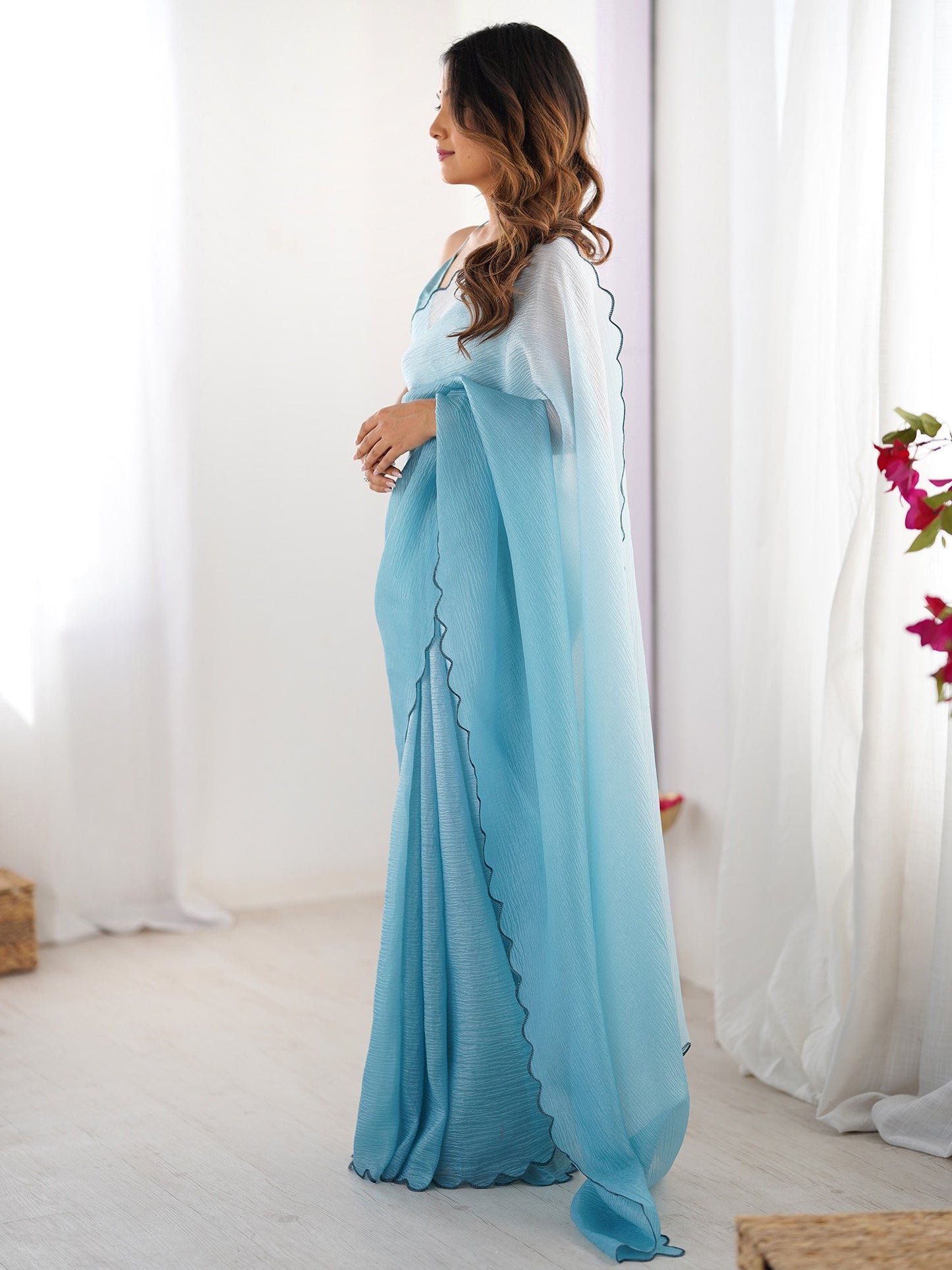 Light Party Wear Chiffon Embellished Saree