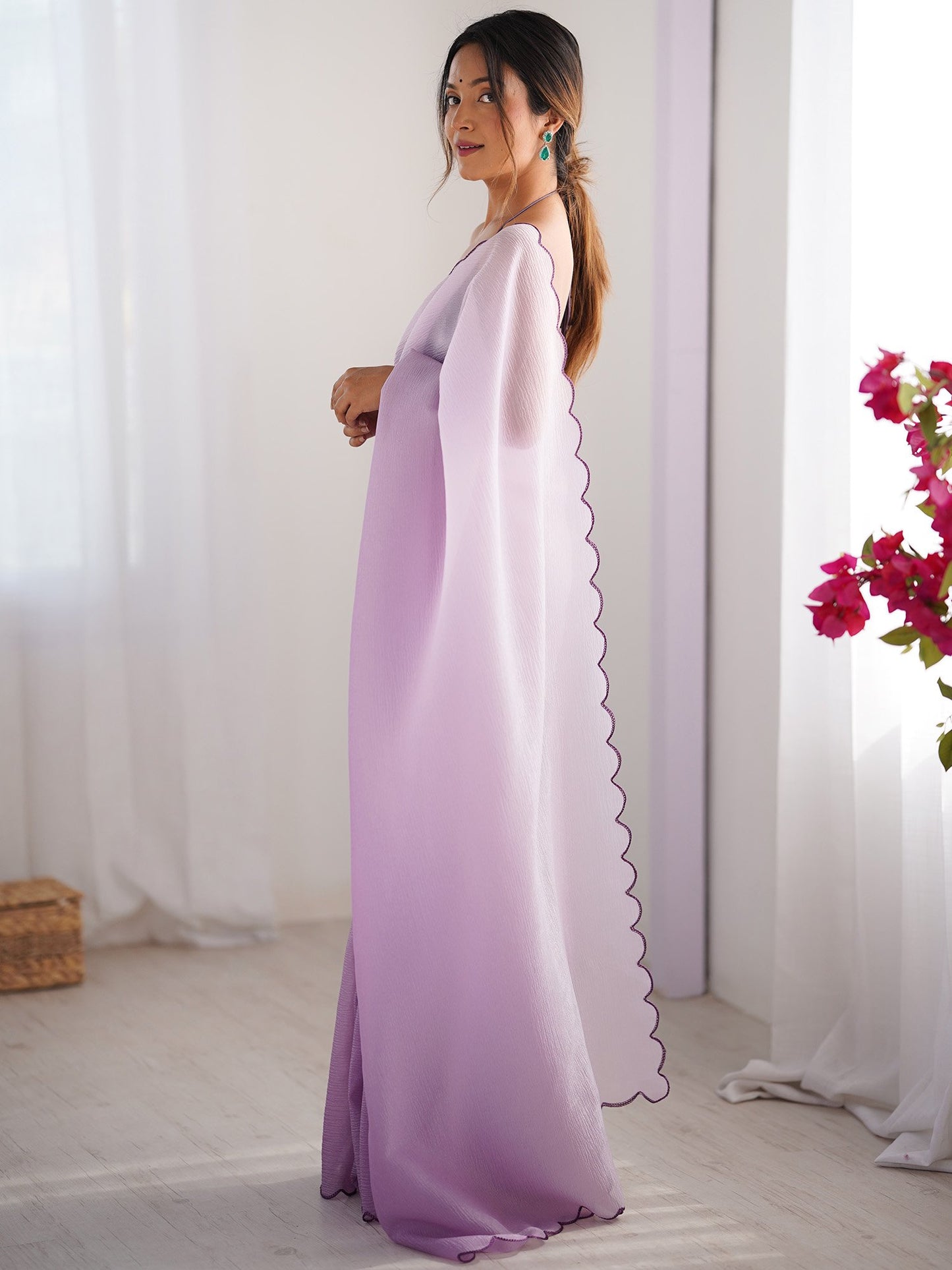 Lavendar Party Wear Chiffon Embellished Saree