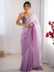 Lavendar Party Wear Chiffon Embellished Saree - The Dori Store