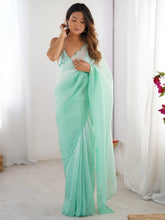 Sea Party Wear Chiffon Embellished Saree - The Dori Store
