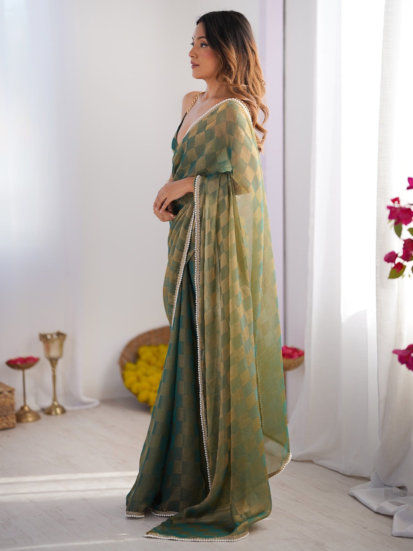 Green Party Wear Chiffon Embellished Saree