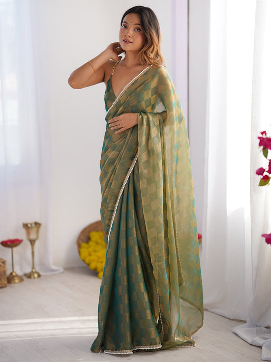 Green Green Party Wear Chiffon Embellished Saree
