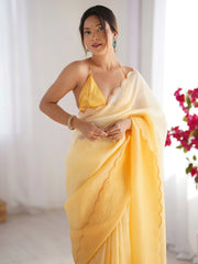Yellow Party Wear Chiffon Embellished Saree - The Dori Store