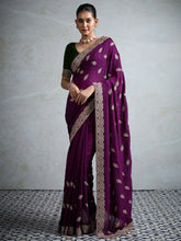 Purple Party Wear Vichitra Silk Embellished Saree - The Dori Store