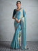 Blue Teal Party Wear Satin Embellished Saree