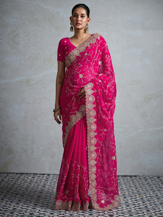 Pink Pink Party Wear Georgette Embroidered Saree
