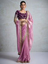 Pink Party Wear Pure Chiffon Embellished Saree - The Dori Store