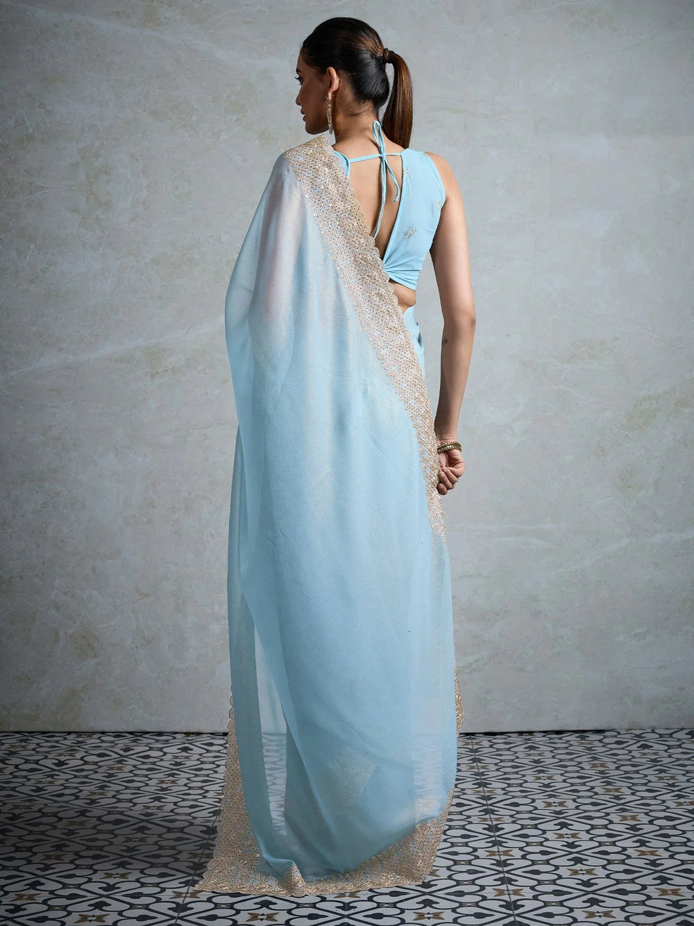 Light Party Wear Georgette Embellished Saree - The Dori Store