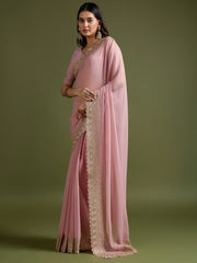 Peach Party Wear Georgette Embellished Saree - The Dori Store